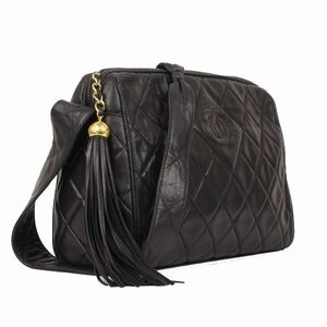 Chanel Matelasse Shoulder Bag Tassel Lambskin Coco Mark Black